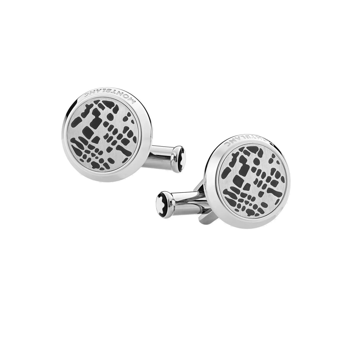 Montblanc steel cufflinks with black PVD dot pattern